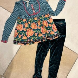 Matilda Jane Floral Striped Top and Velvet Leggings Set